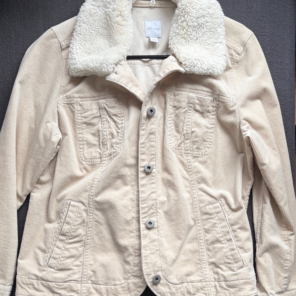 J. Jill Cream Corduroy Bomber Jacket with Sherpa Collar